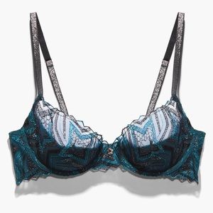 Shining Star Embroidered Half Cup Plunge Bra in Wildflower Blue